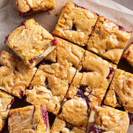 Spiced Brown Butter, Raspberry and White Chocolate Blondie