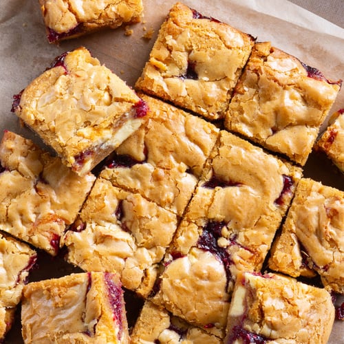 Spiced Brown Butter, Raspberry and White Chocolate Blondie