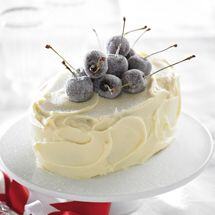 White Chocolate Cake with Sugared Cherries