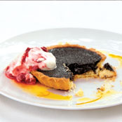 Chocolate Tart with Raspberry Cream and Citrus Syrup