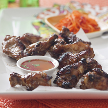 Sticky Chicken Drumettes with Pickled Carrot and Dipping Sauce