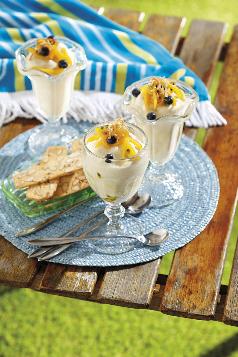 Tropical Passionfruit Flummery with Almond Bread